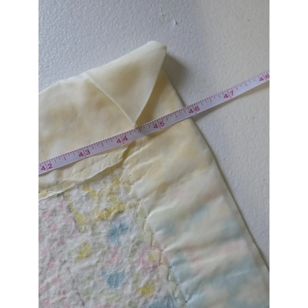 Vintage Handmade Patchwork Baby Quilt Pastel Nursery Blanket Satin Trim Fair